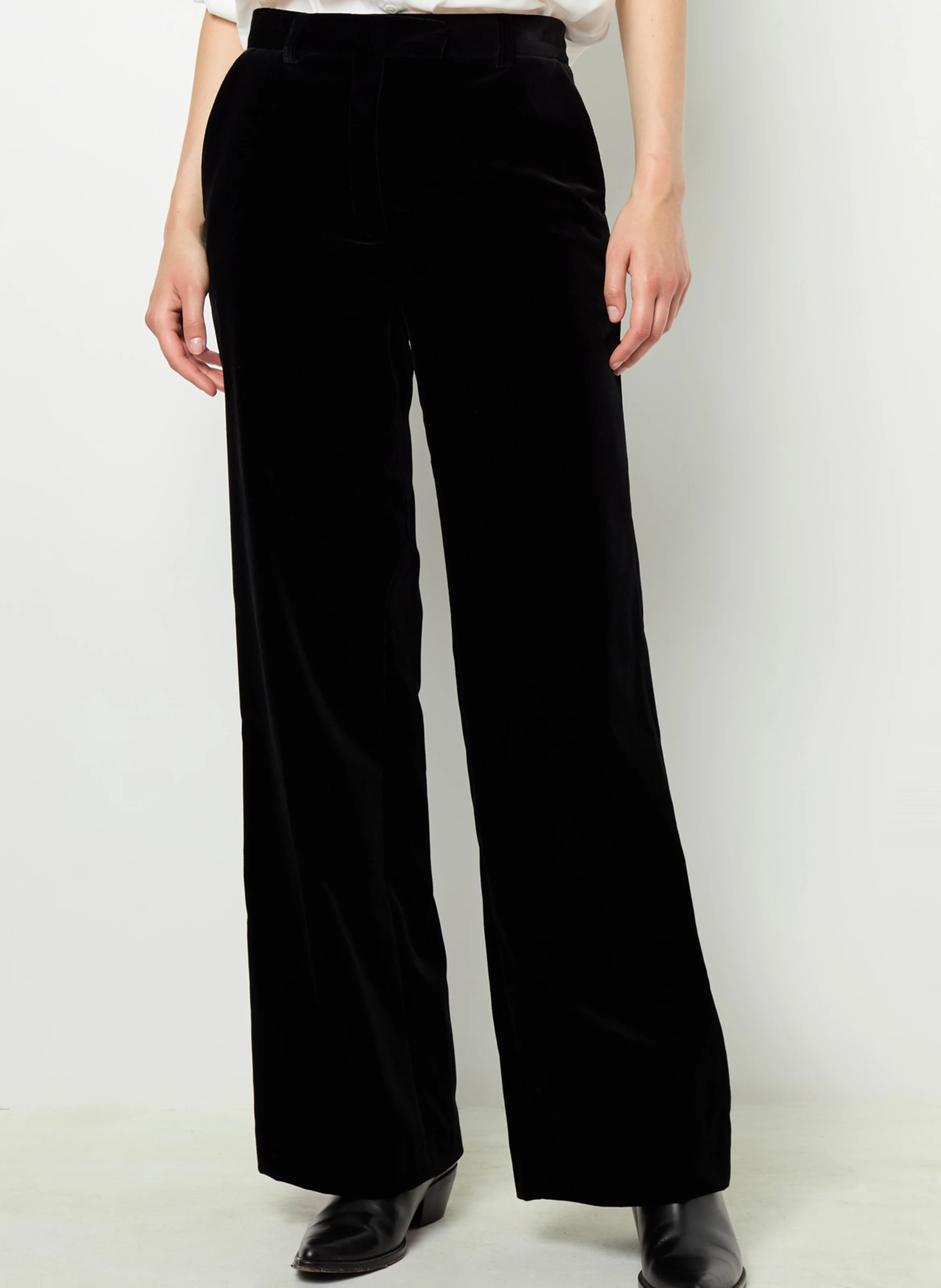 NORA - Pantalon large en velours de coton mélangé | Noir