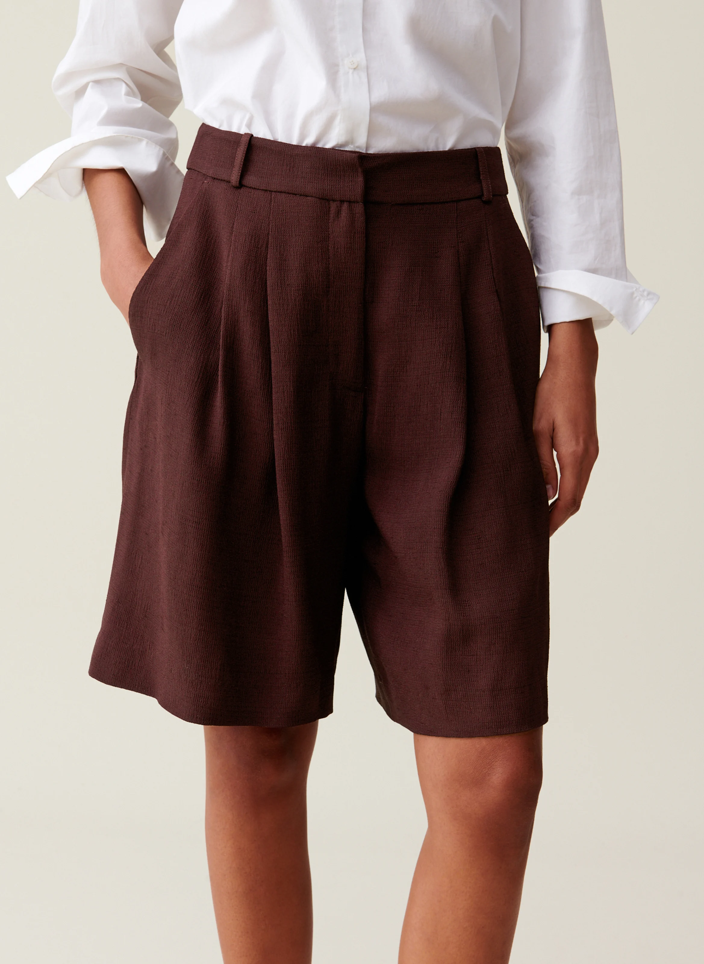 Bermuda droit taille haute | Marron