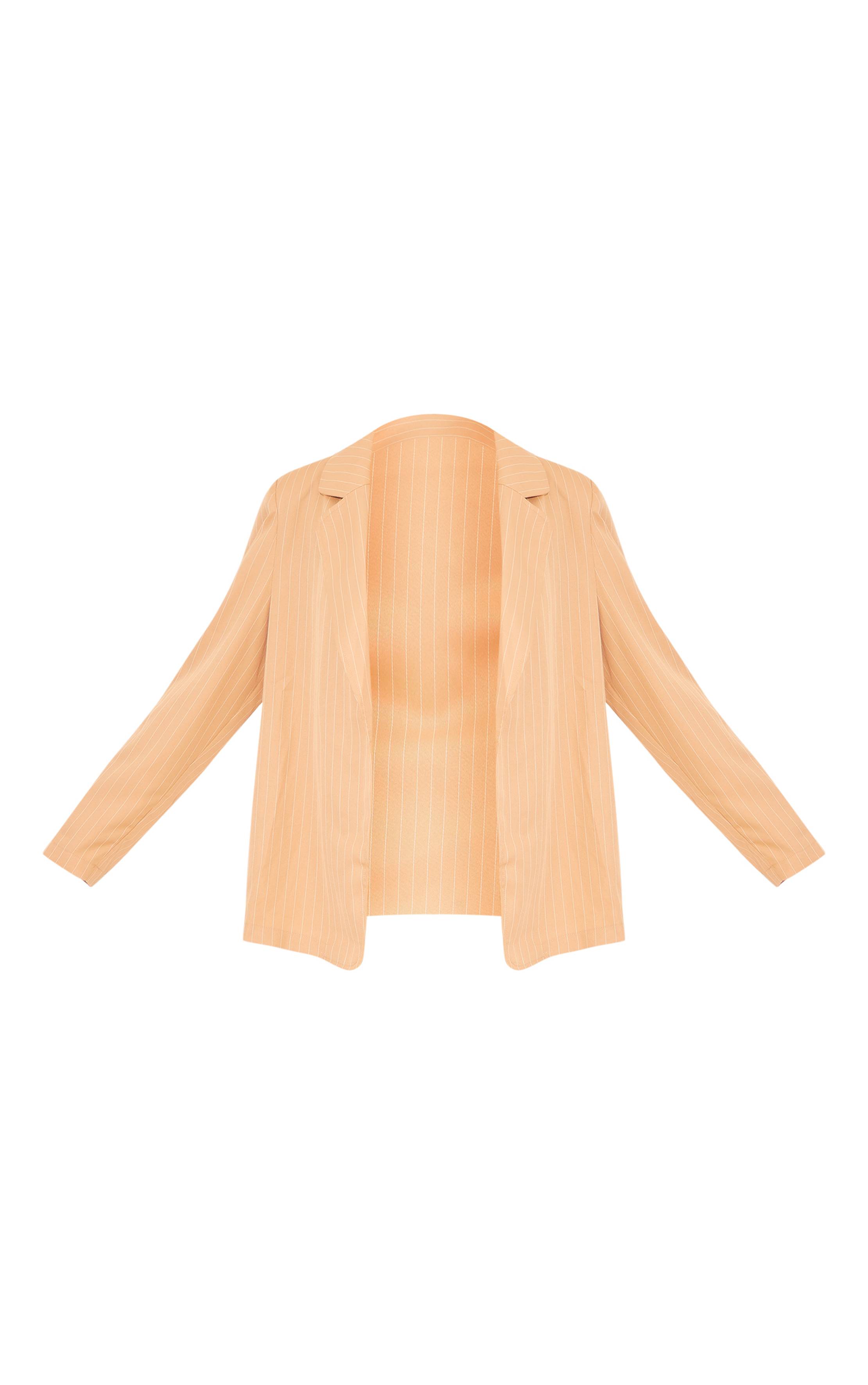 Taupe Blazer Dad Oversize À Fines Rayures Tissées