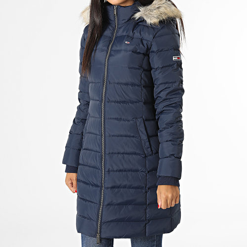 Doudoune Longue Capuche Fourrure Femme Essential 9060 Bleu Marine