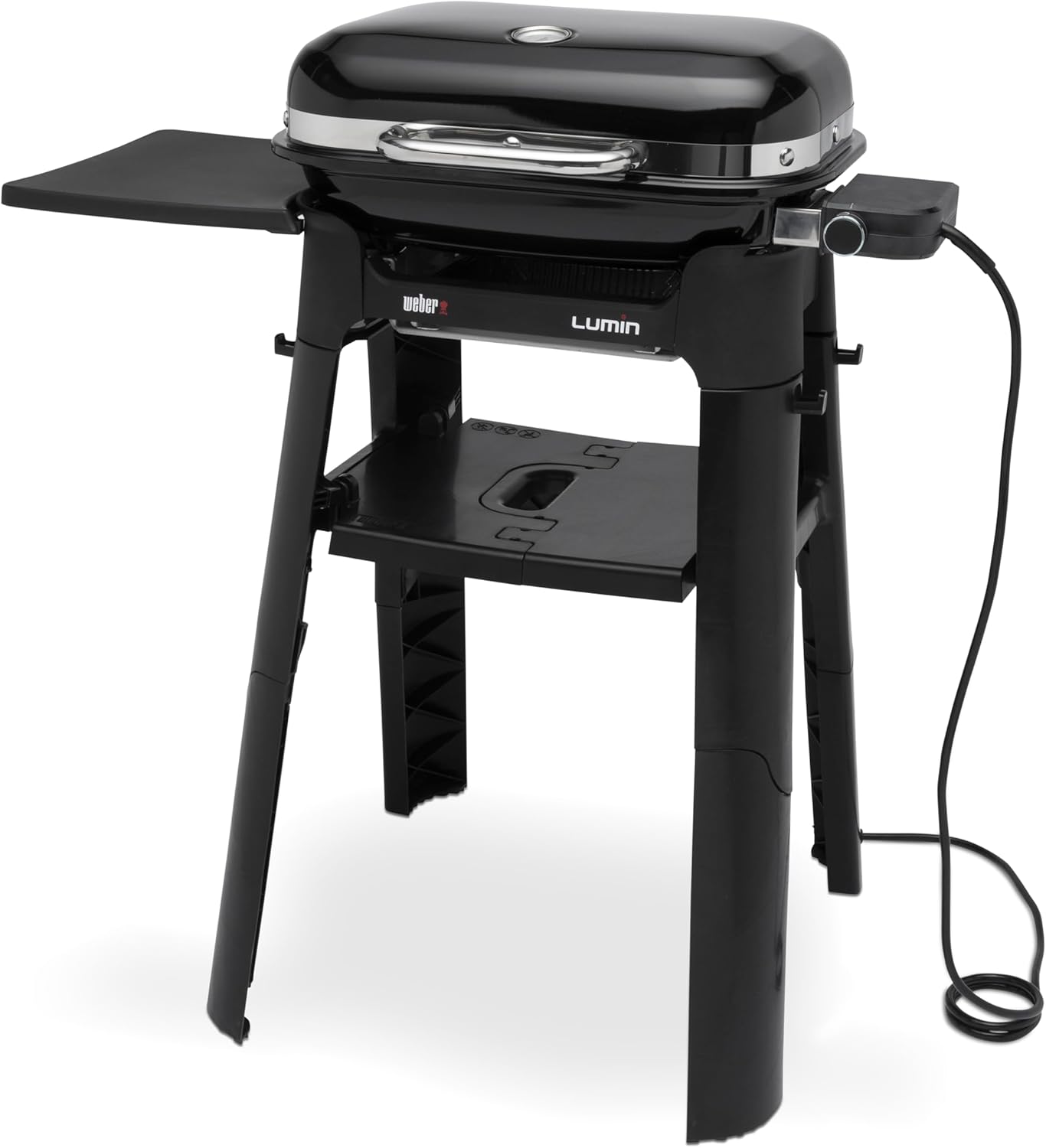 Weber Lumin Compact Tragbarer Kompakter Elektrogrill mit Stand/Anbraten, Räuchern, Dämpfen, Kochen und Warmhalten, Bis zu 315 °C, Porzellanemaillierte Gusseisenroste, 43 x 32 cm Grillfläche, Schwarz