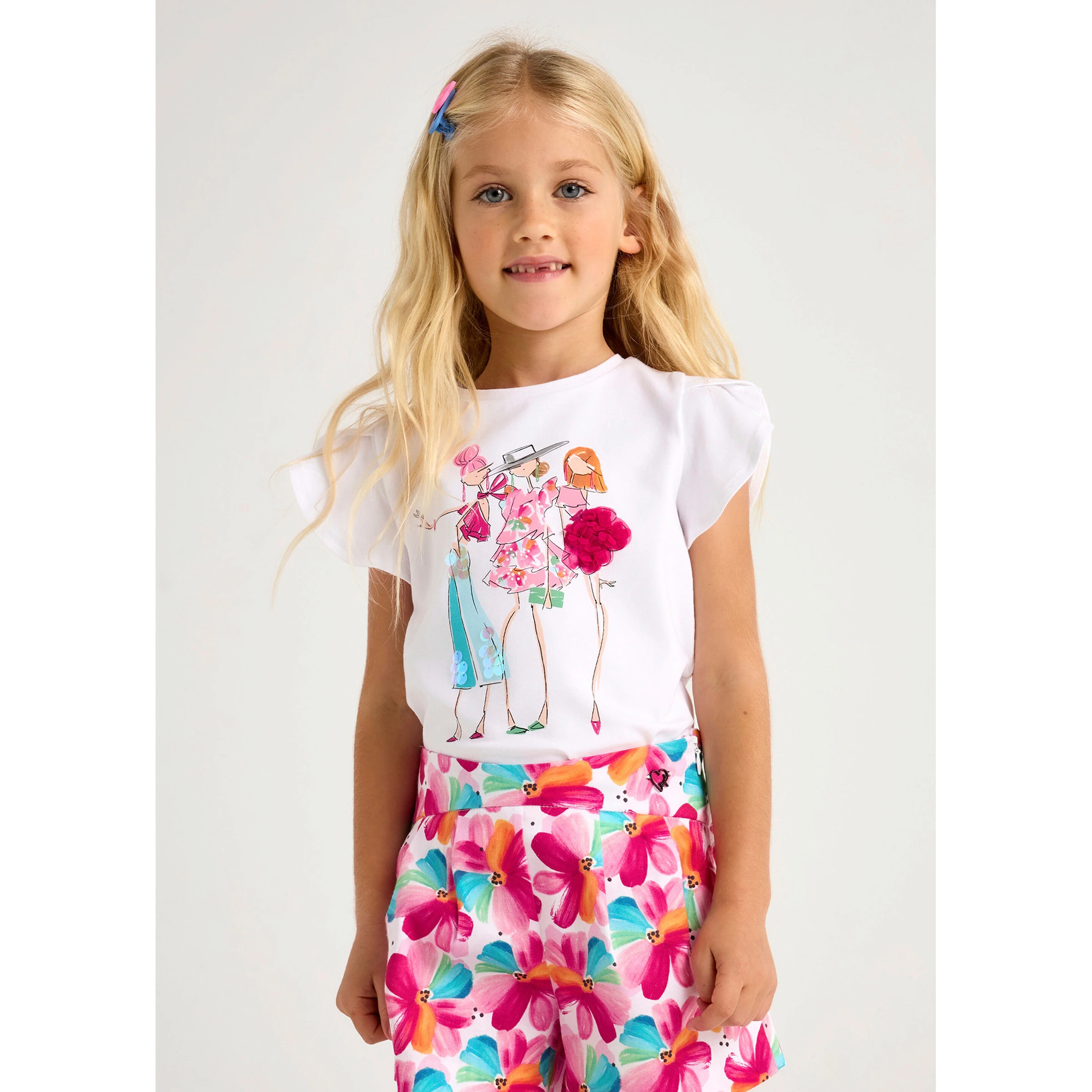 Mayoral T-Shirt Mädchen Pailletten Tüll weiß/bunt