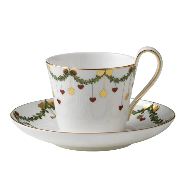 Royal Copenhagen  Stjerne Riflet jul højhankskop m/ underkop - 24 cl.