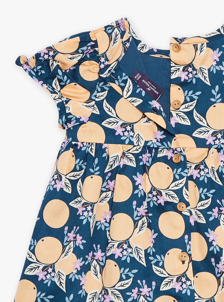 Robe et culotte bleu-vert en satin à fruits