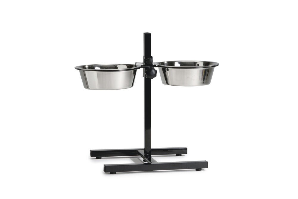 Beeztees - hondenstandaard - 2 RVS bakken - Zwart - 28 cm
