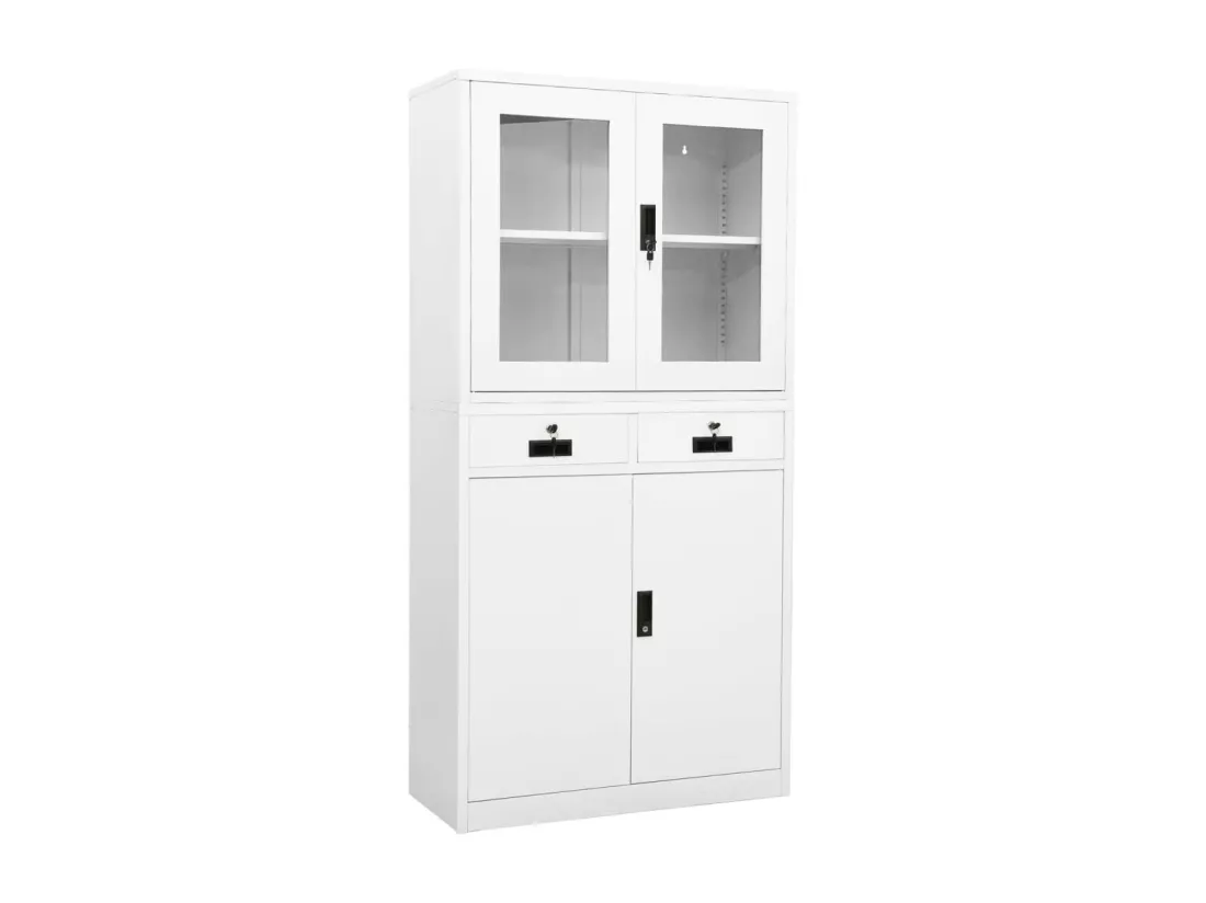 Armoire de bureau Blanc 90x40x180 cm Acier et verre trempé