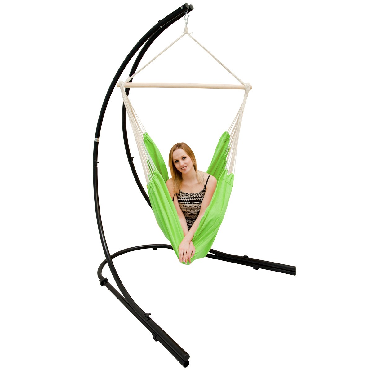 Freistehendes Stahl-Hängestuhlgestell 210cm inkl. XXL Hängesessel aus Baumwolle mit Swivel 185x130cm