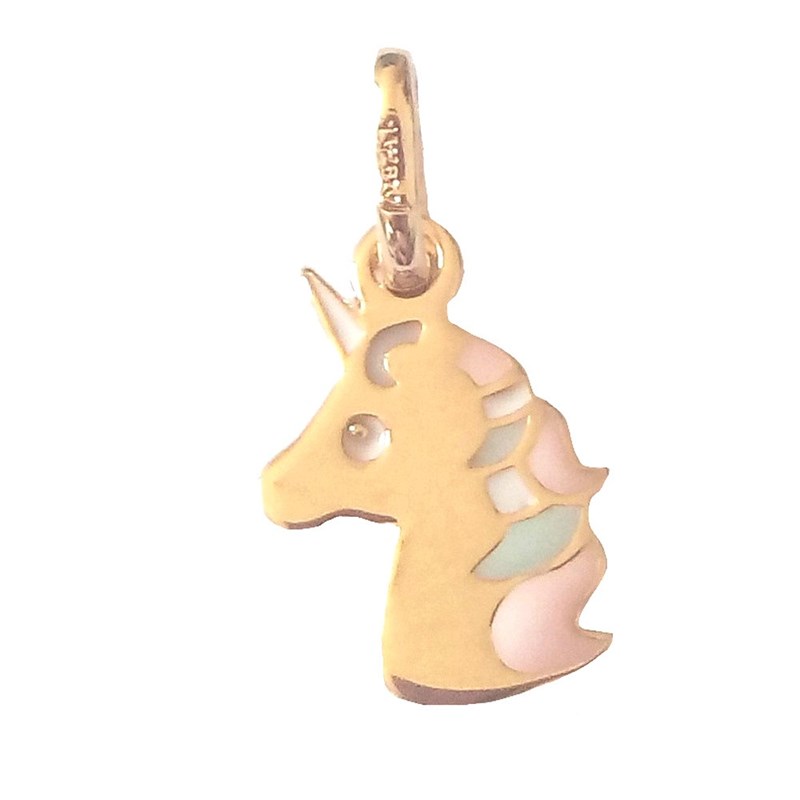 Pendentif enfant fille licorne en argent plaqué or + chaîne