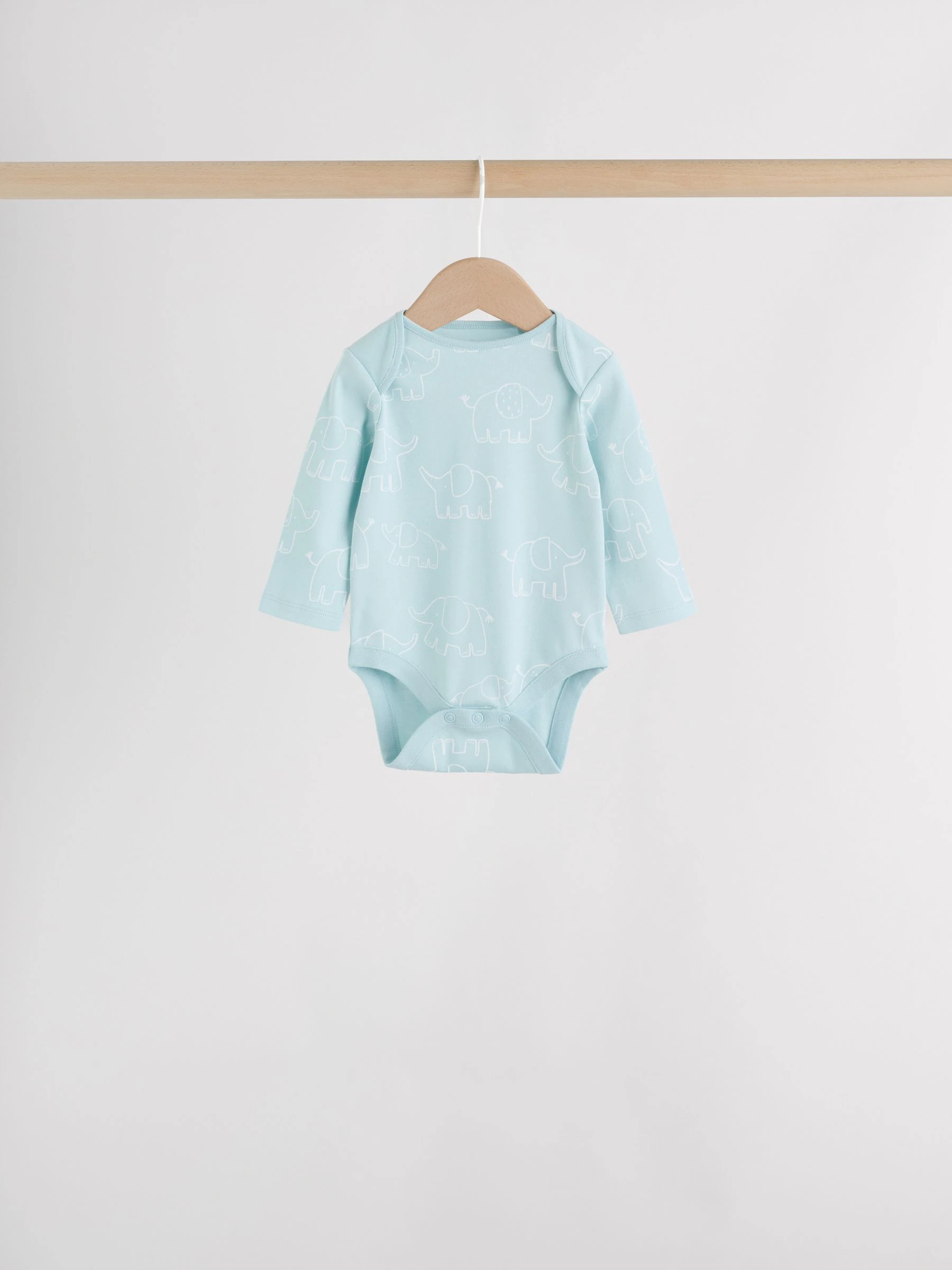 Blauw - Baby Elephant Long Sleeved Bodysuits 5 Pack