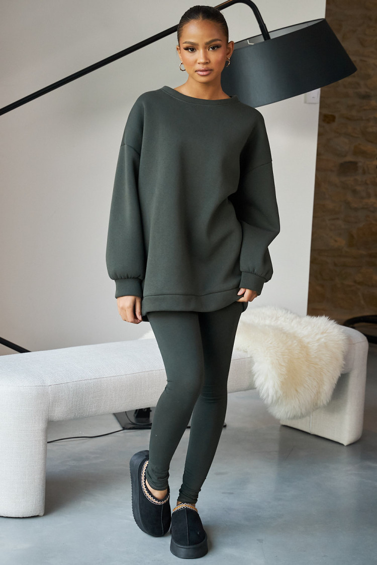 Ensemble 2 pièces sweat + legging kaki