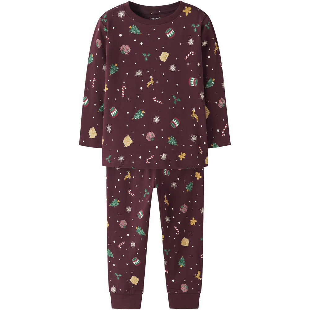 Køb Name It Jule Nattøj sæt Burgundy Xmas AOP