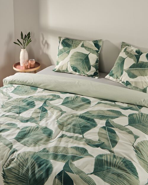 housse de couette en coton doux 240x200/220 feuilles de jungle