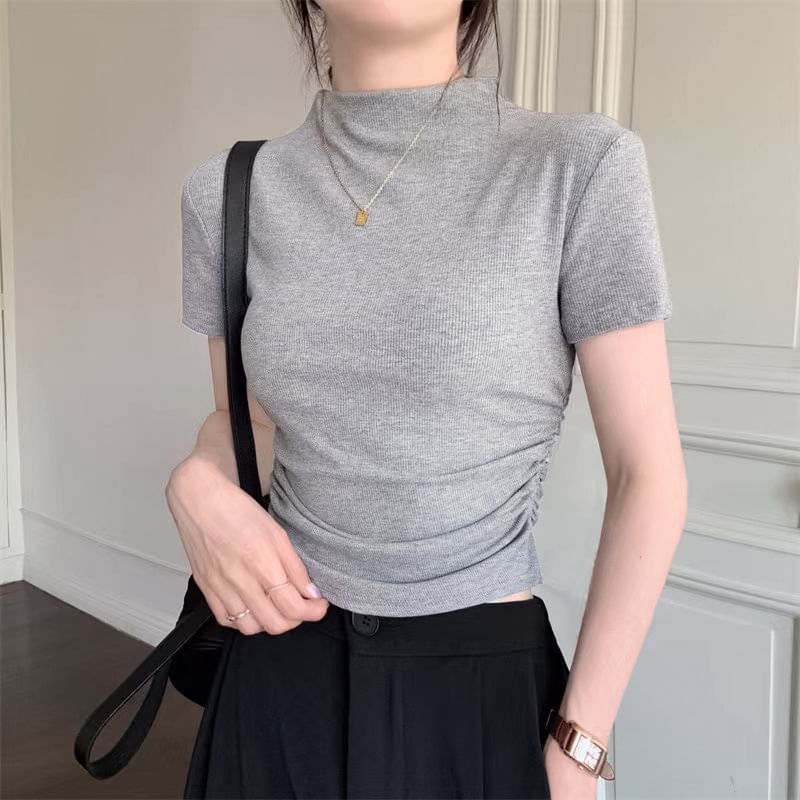 Enpheriado - T-shirt met korte mouwen en mockneck, effen cropped