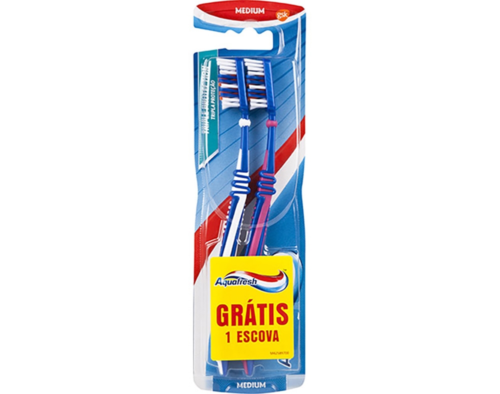 Escova de Dentes Tripla Proteção Média Aquafresh 1 1 Grátis