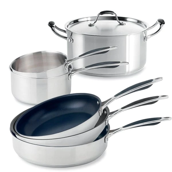 Batterie de cuisine Excell'Inox 2 casseroles, 2 poêles, faitout inox e