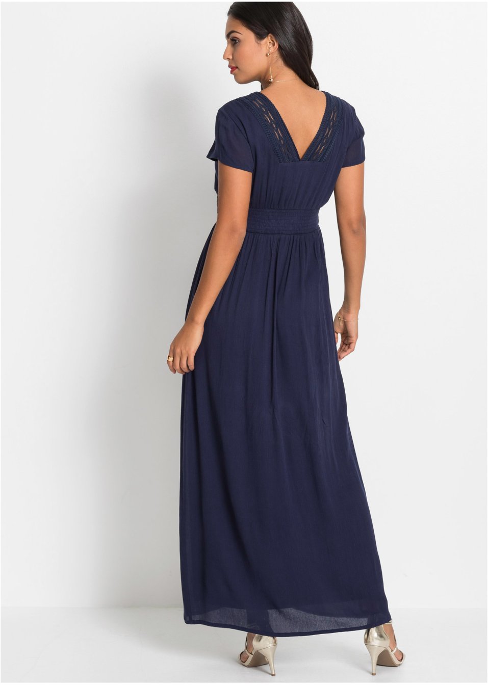 Robe longue estivale à dentelle, taille courte