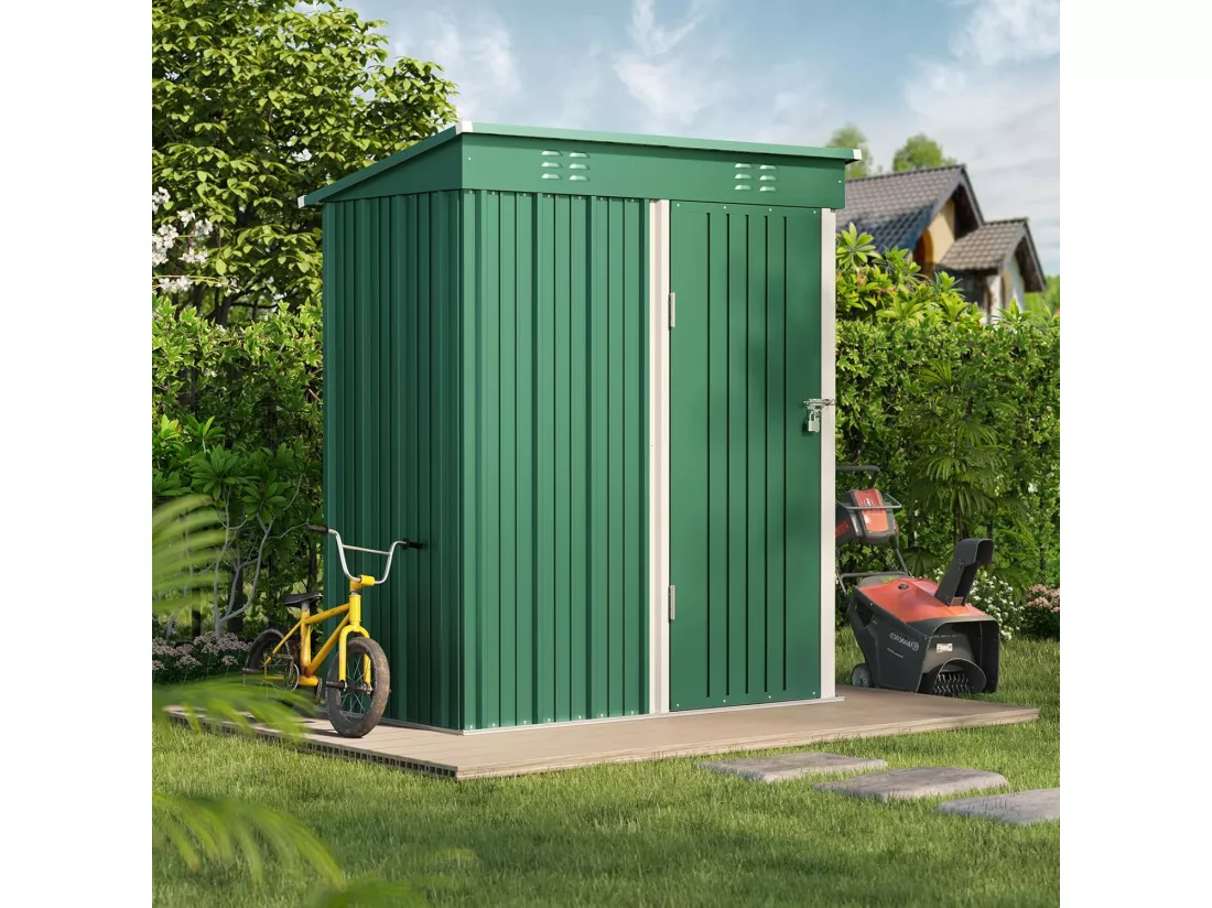 Bealife Abri de Jardin en Métal 162 x 95 x 182 cm Cabanon Vert sur Terrain