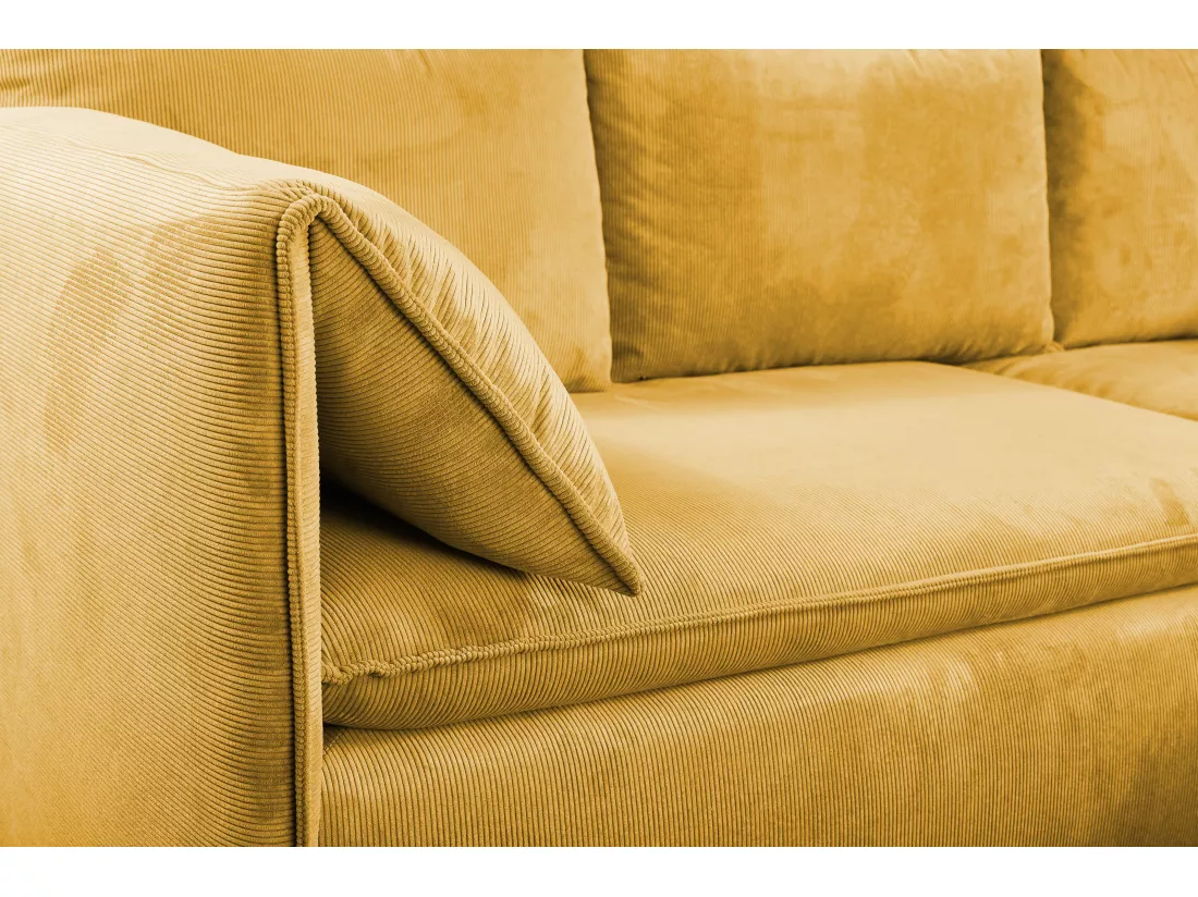 Canapé d'angle droit convertible en velours côtelé jaune moutarde TEODORA