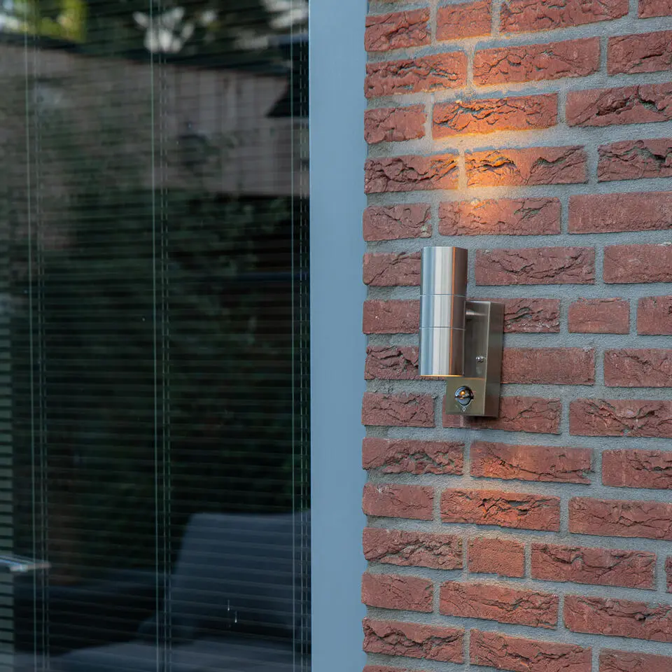 Qazqa buitenlampen met sensor duo zilverkleurig gu10