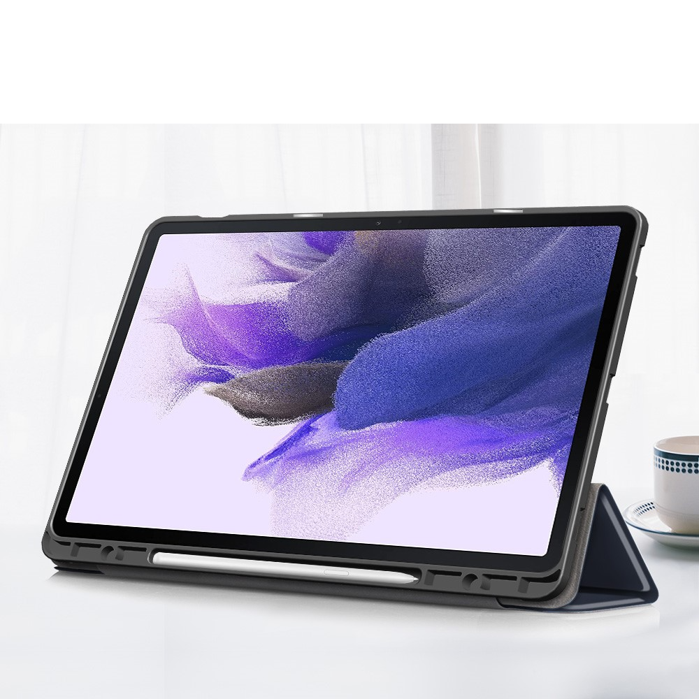 Samsung Galaxy Tab S8  Plus / Tab S7  Plus / Tab S7 FE 5G Leder Tasche Smart Cover Hülle S-Pen Halterung - Dunkelblau