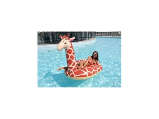 Bouée Gonflable XXL Chevauchable, Piscine & Plage, Flotteur Deluxe - Giraffe 140x140x105cm