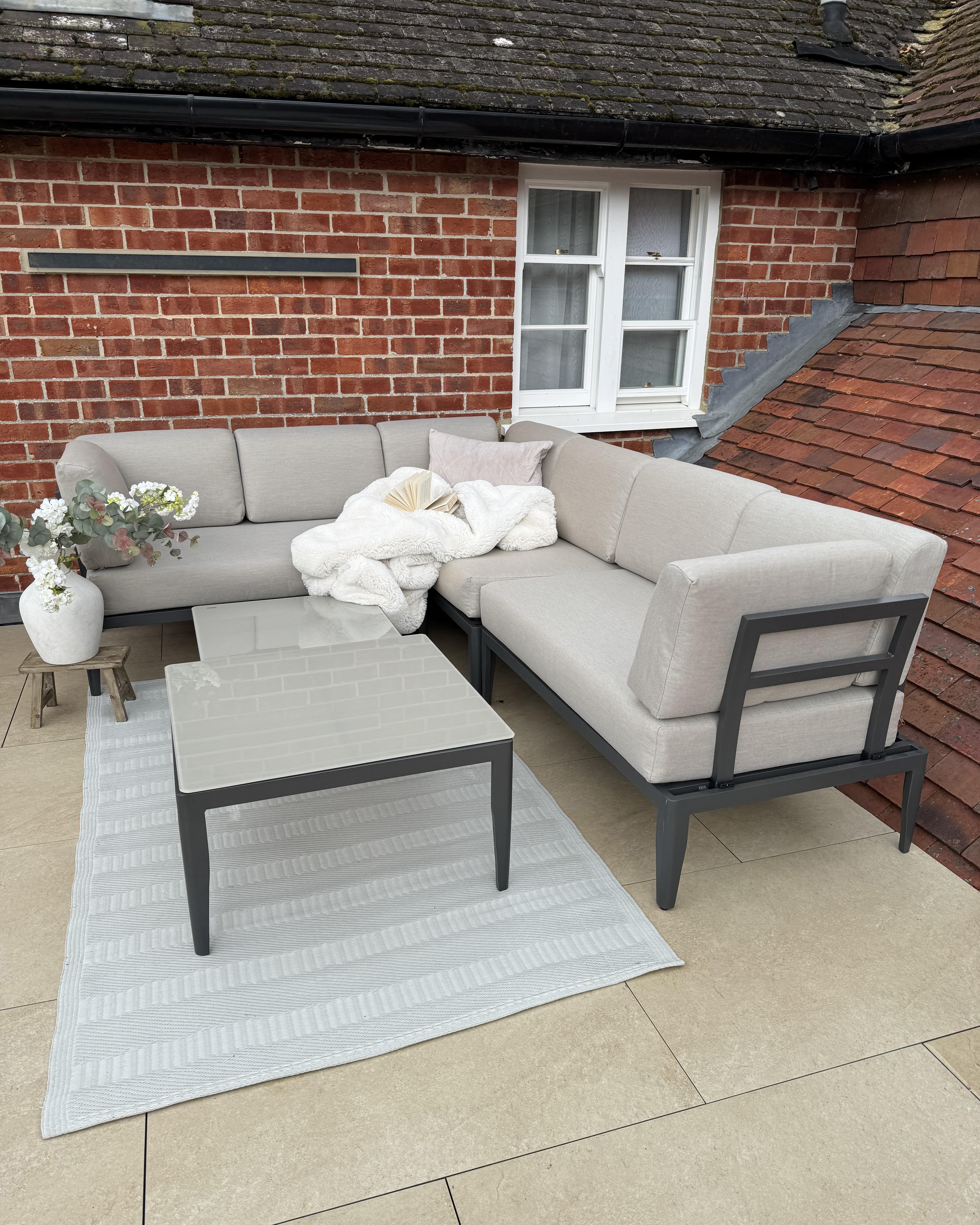 Tuin hoekloungeset met tafel 6-zits RIMA III linkszijdig modulair Metaal Beige