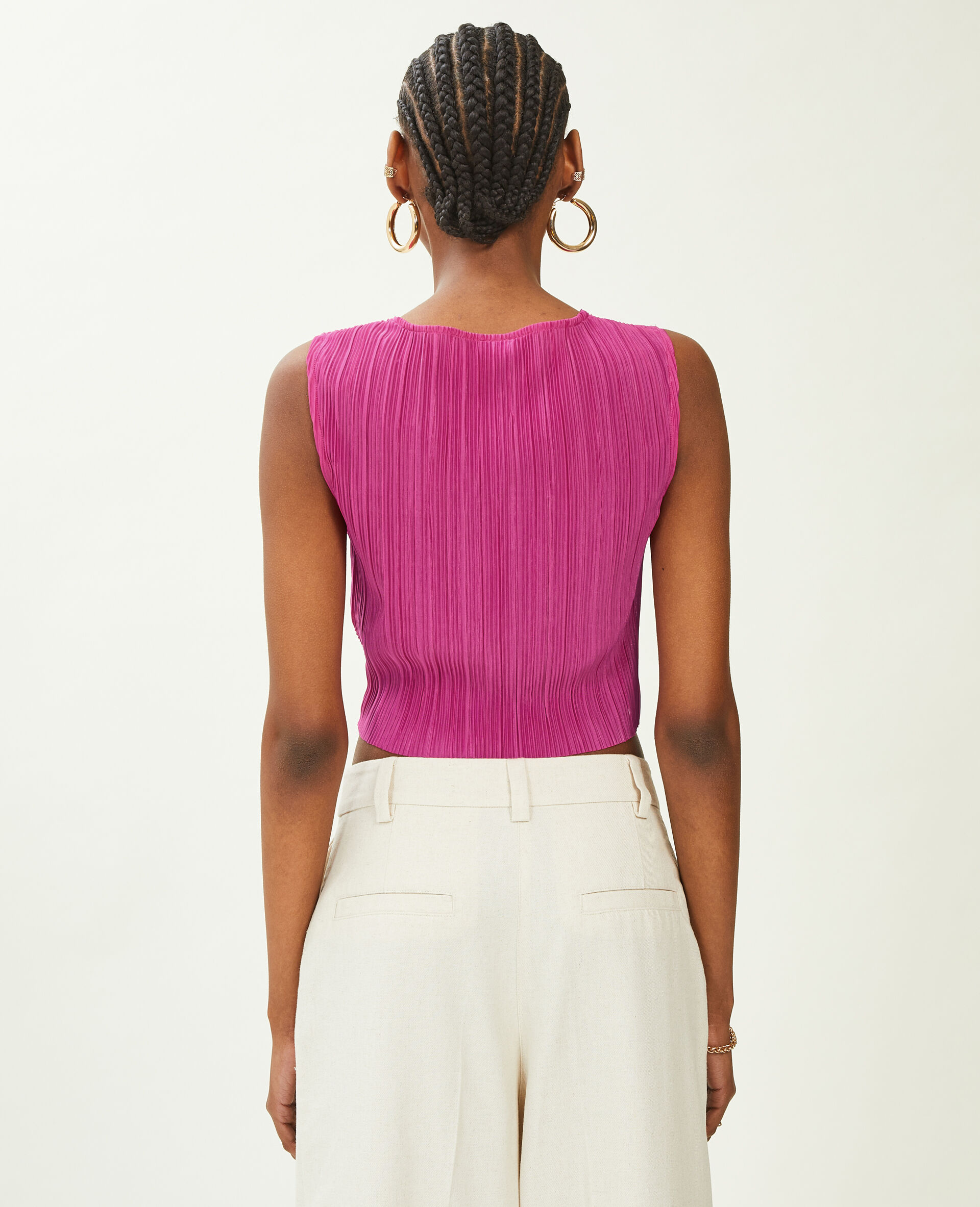 Top court en tissu plissé - Rose fuchsia
