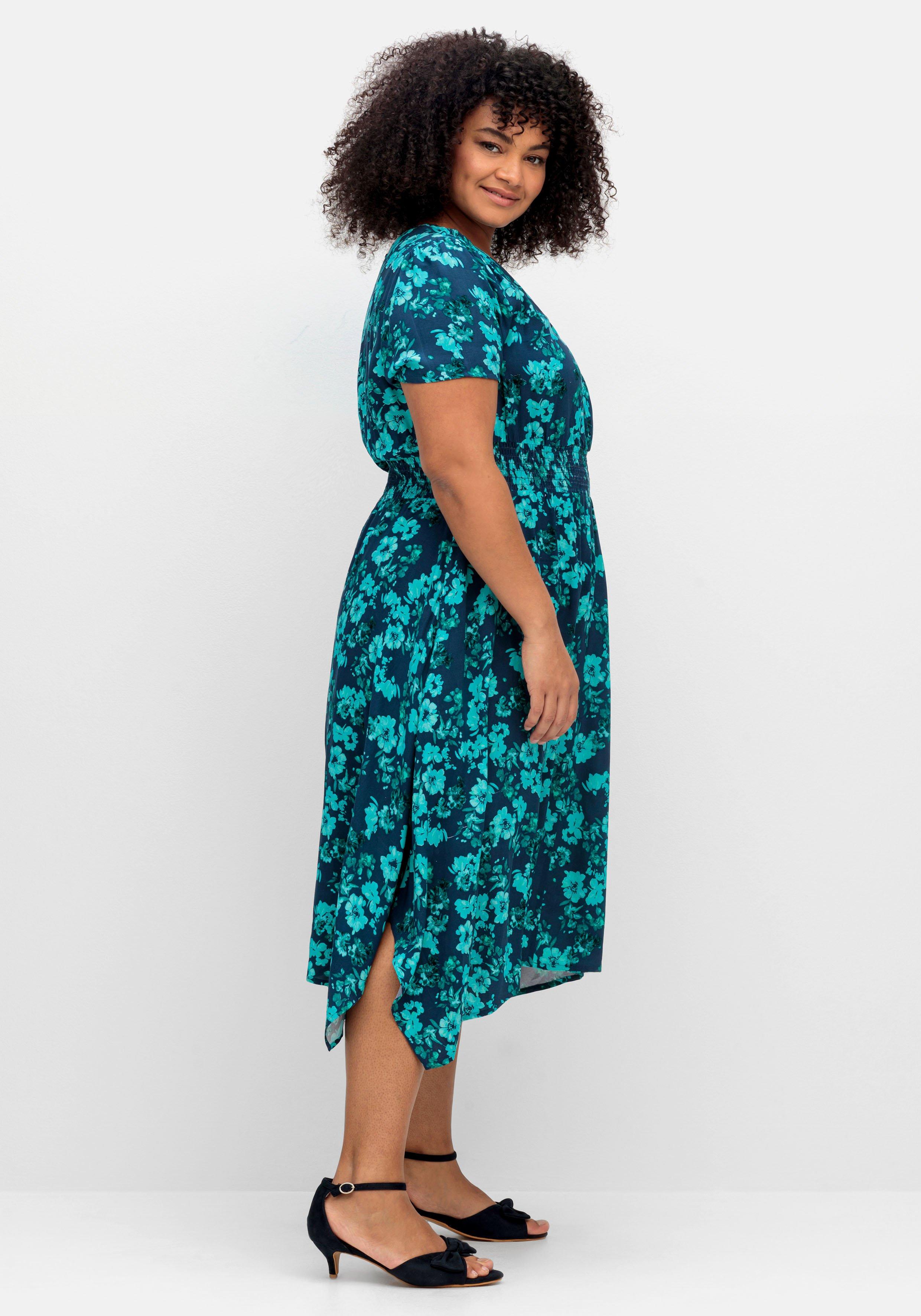Kleid mit Blumendruck und Zipfelsaum