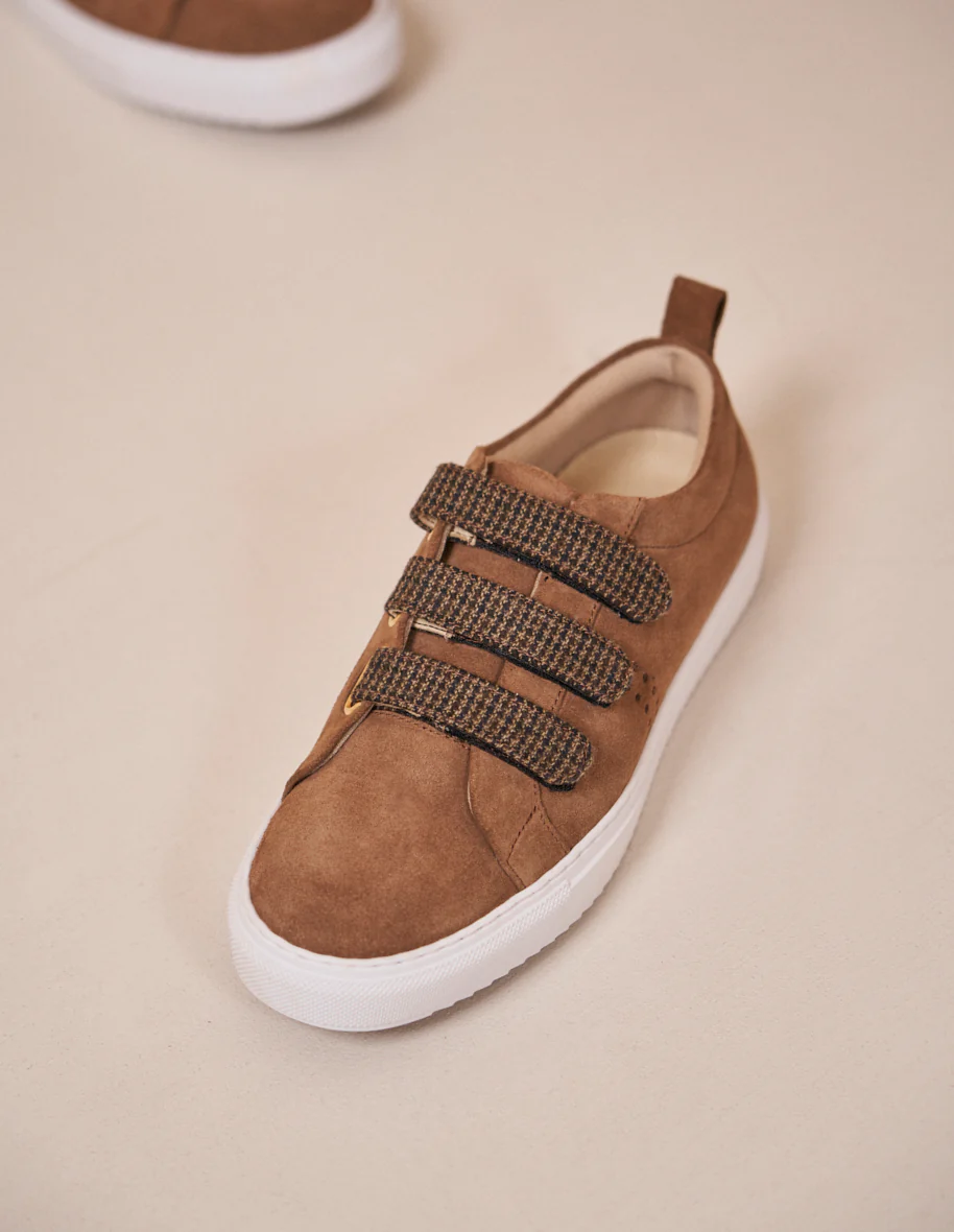 Baskets basses Brigitte Scratch - Suède taupe et tweed beige