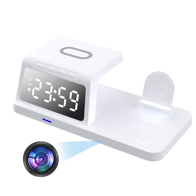 (15W) Smarte 3-in-1 iPhone / Apple Watch und AirPods Ladestation mit unsichtbarer 1080p Überwachungskamera   Micro SD Kartenslot - Weiss