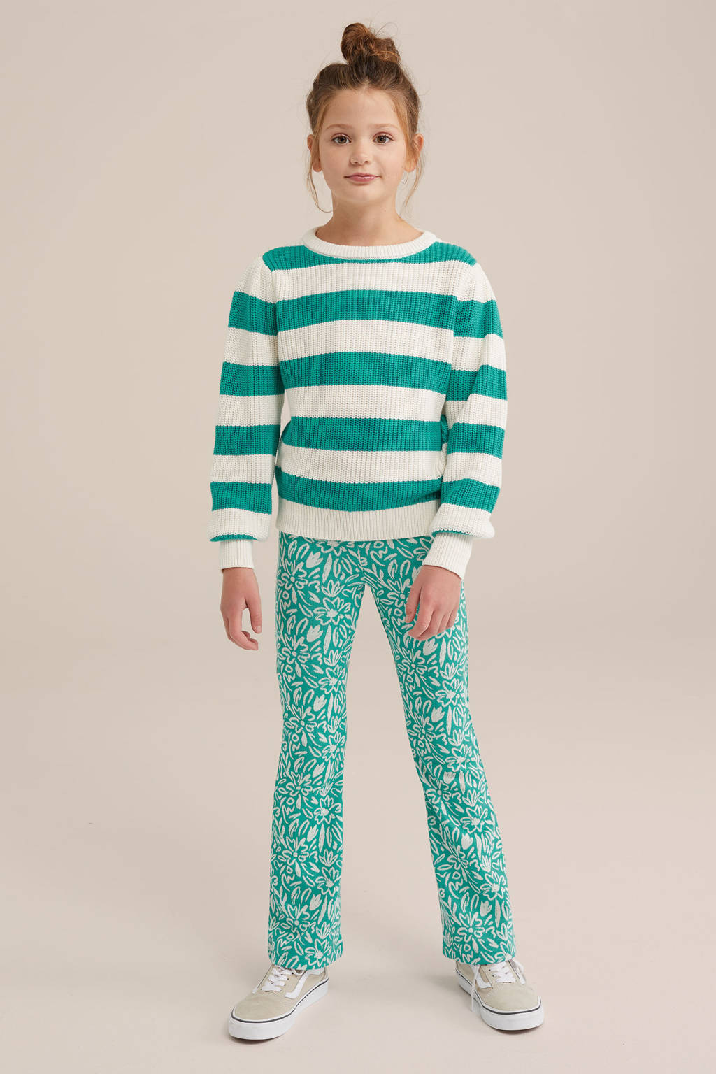 WE Fashion trui groen grof gebreid
