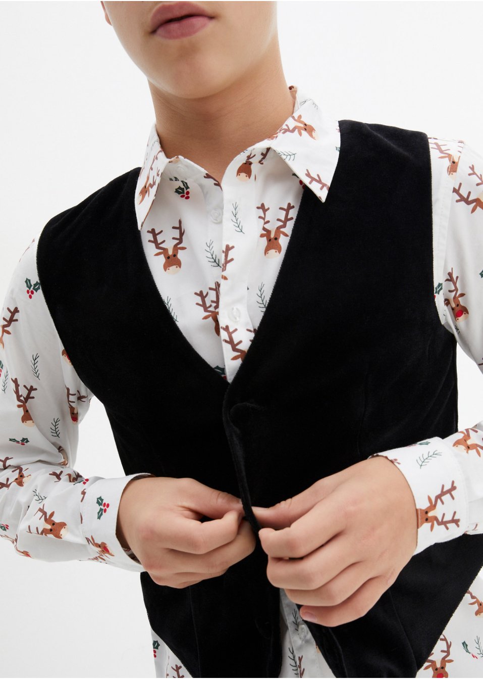 Chemise manches longues garçon avec gilet en velours (ens. 2 pces)