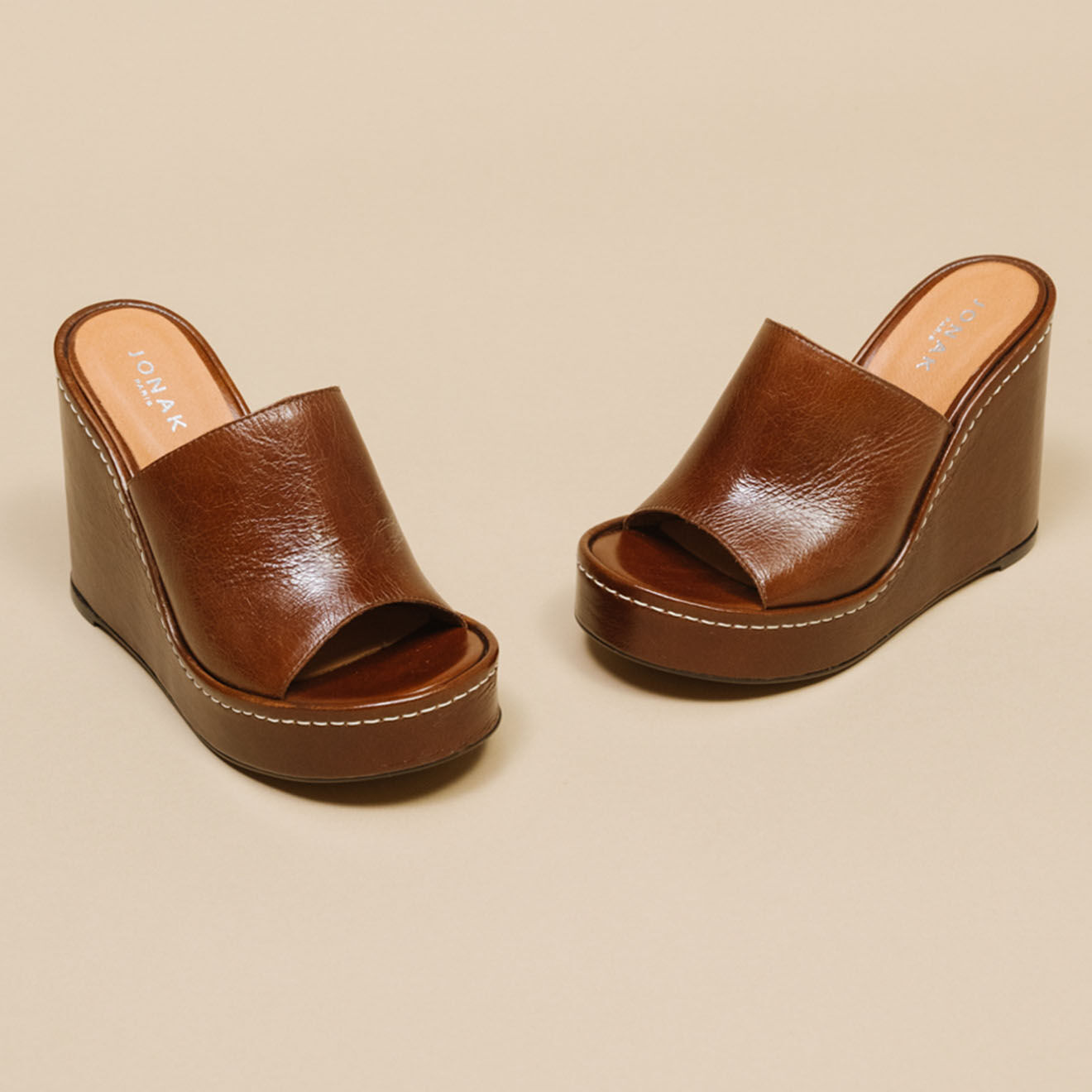 Jonak Mules en Cuir Beverly marron - Talon 10.5 cm