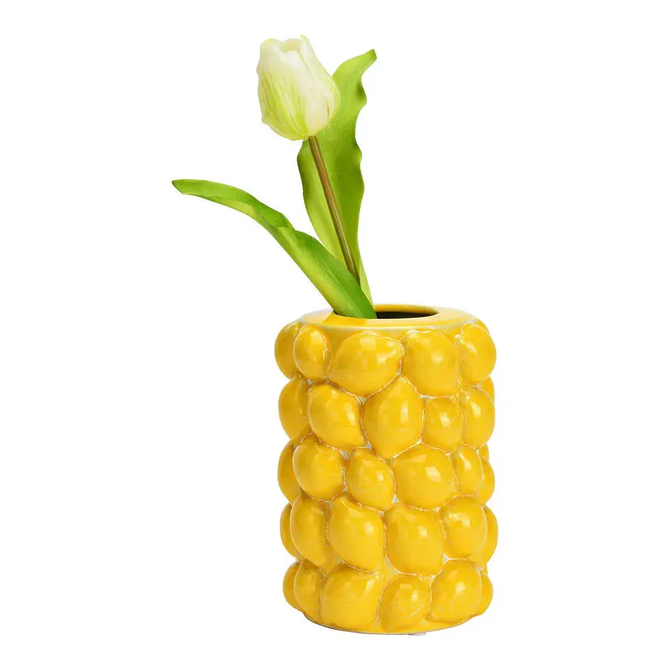 Bloemenvaas citroenen - geel - keramiek - D12 x H19 cm