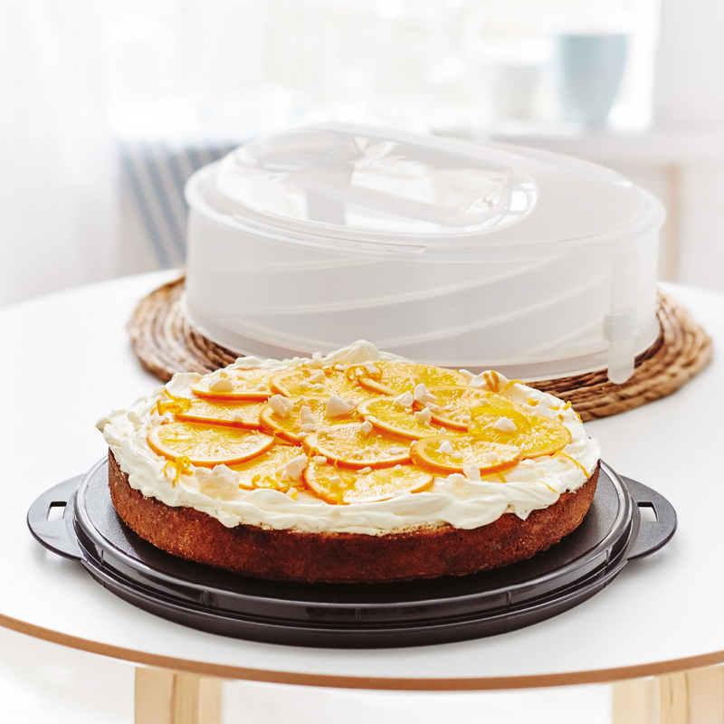 Torten- und Kuchenset (3) Der Tortenbehälter mit dem Twist mit Tortenheber und Schneidunterlage - überall Kuchengenuss