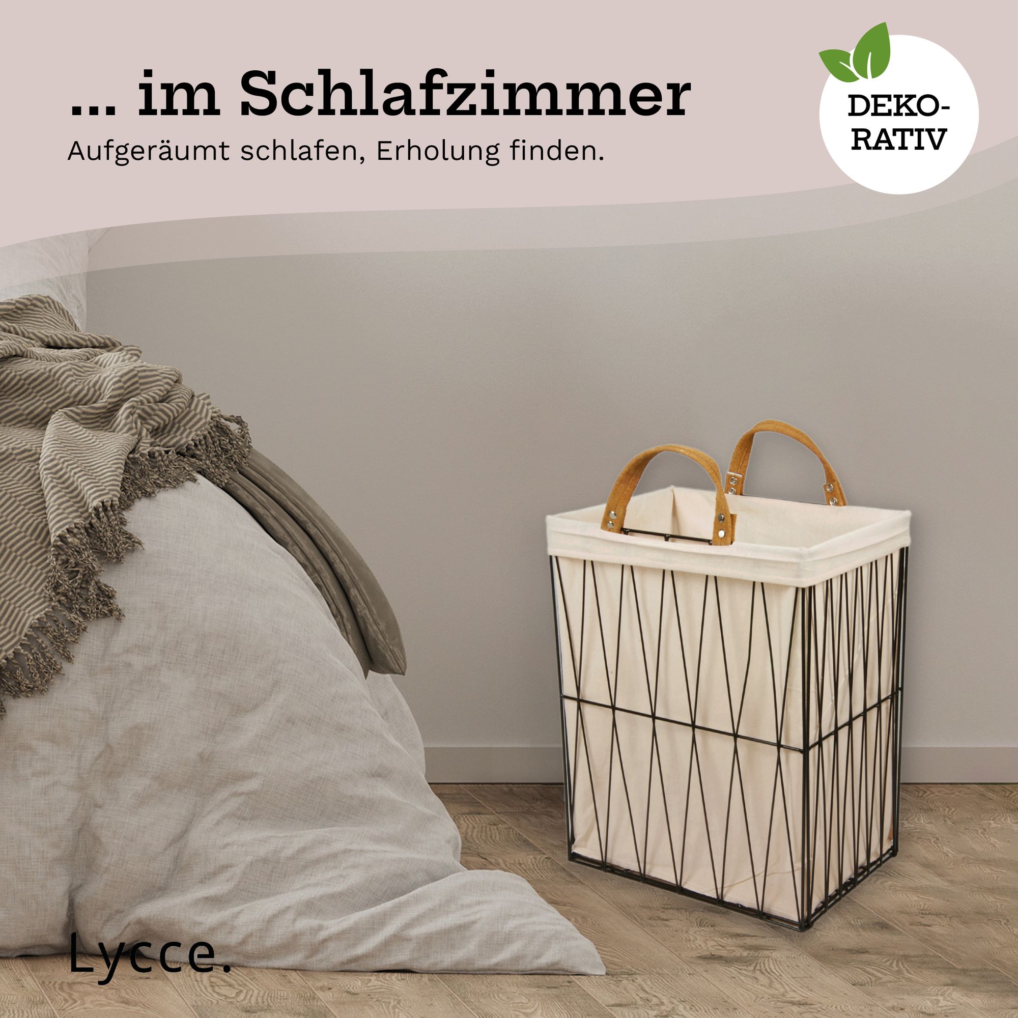Lycce Wäschekorb 35L aus Metall geflochten, zusammenklappbar Dekokorb schwarz