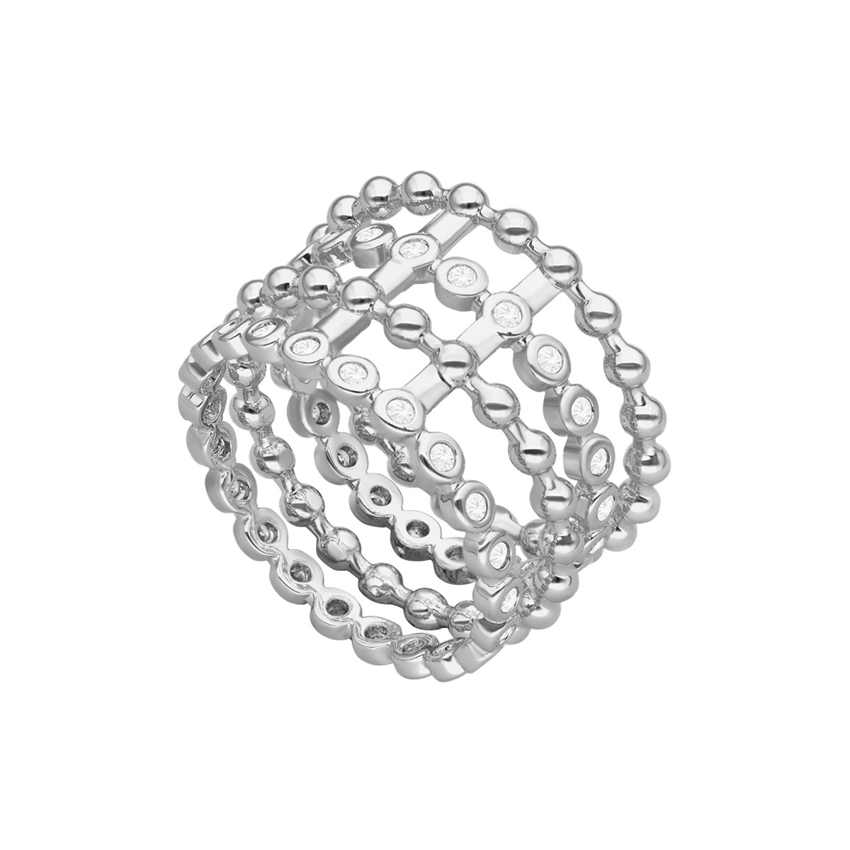 Bague Argentée Multi Anneaux De Cercles Sertis