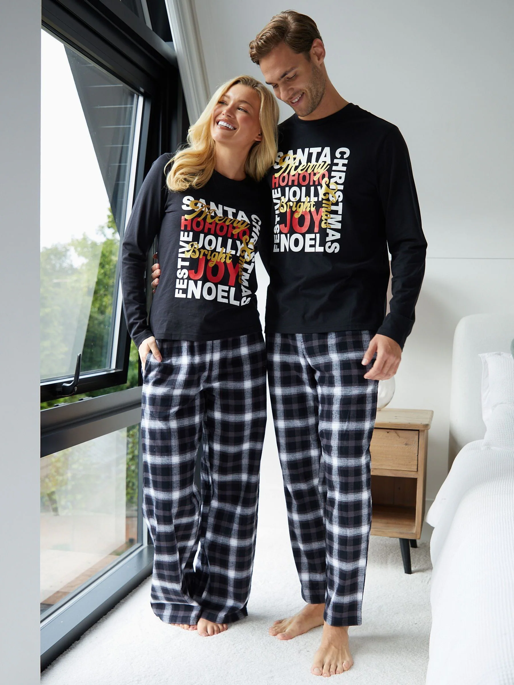 Zwart - Standaard - Threadbare Christmas Slogan Graphic Long Pyjamas