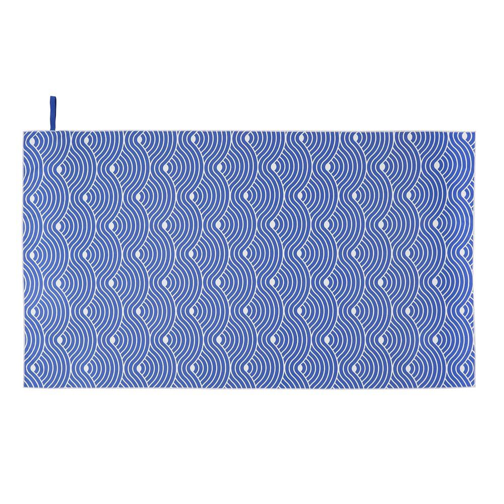 Serviette de plage bleue motif vague graphique blanc