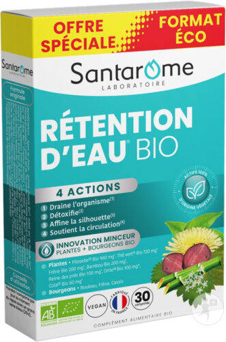 Santarôme Rétention D'Eau Bio 1 Mois Détox & Minceur 30 Comprimés