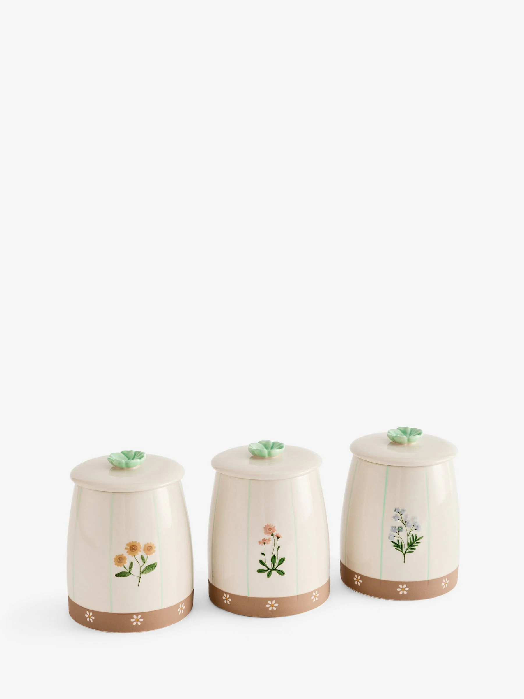 Set of 3 Floral Ceramic Storage Jars