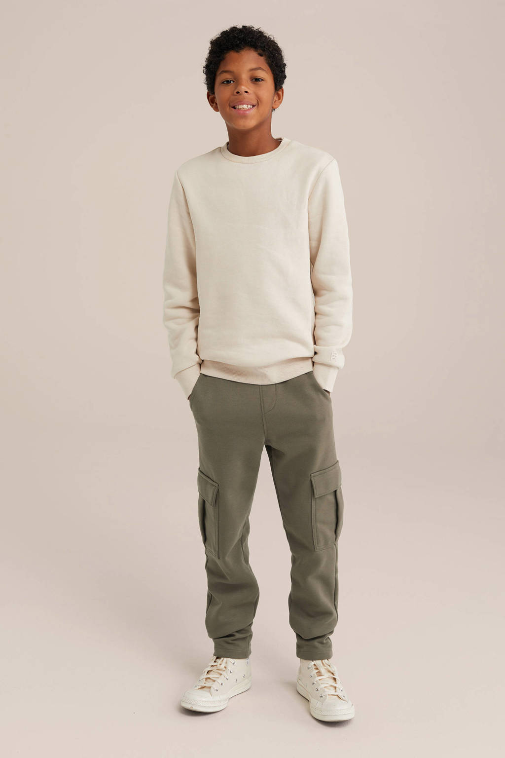 WE Fashion slim fit cargobroek olijfgroen