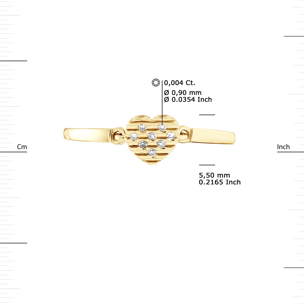 Bague COEUR Diamants 0,032 Cts Or Jaune