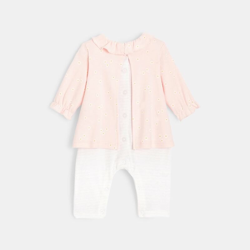 Combinaison effet 2 en 1 bébé fille en coton bio rose Absorba Rose
