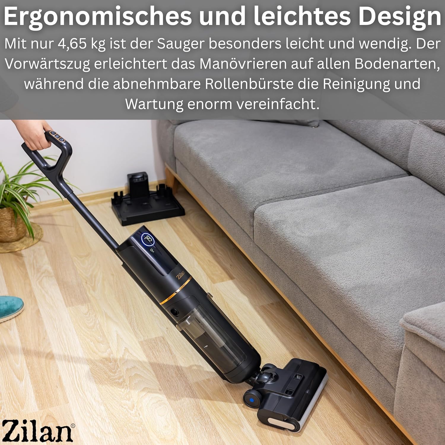 Zilan Akku Nass-Trockensauger mit Wischfunktion – Kabelloser Wischsauger & Staubsauger, Nass-Trocken-Sauger 2-in-1 Saugwischer Akkusauger Bodenreiniger für Alle Hartboden, BLDC-Motor Selbstreinigung