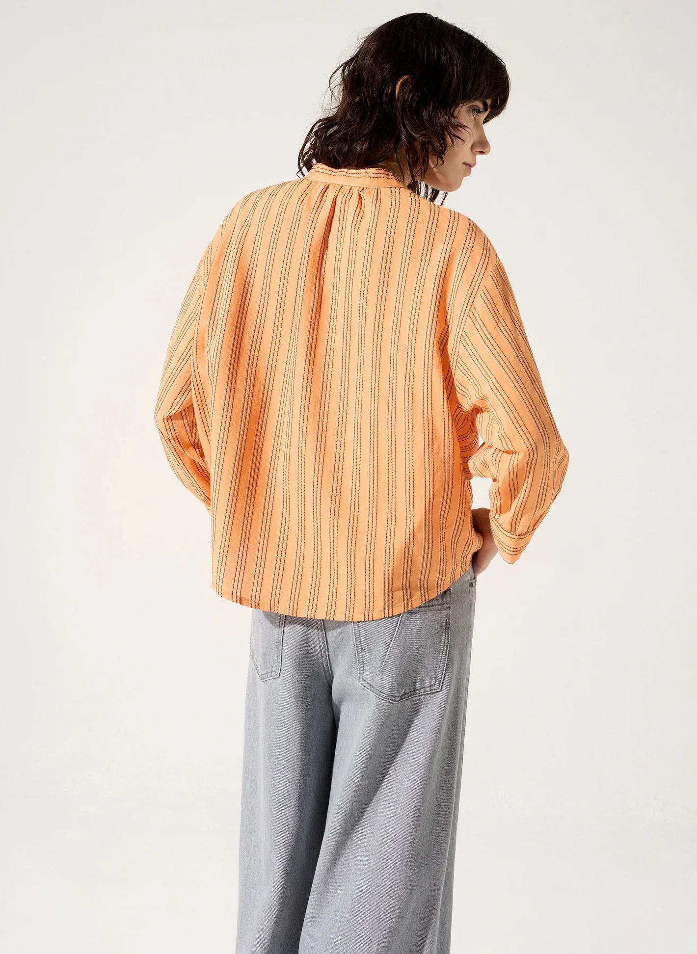 ZOFIA - Blouse oversized rayée en coton mélangé | Orange