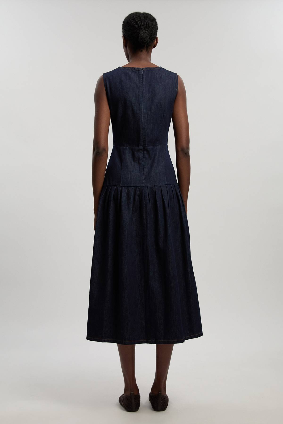 KarenMillen Robe Midi Petite En Denim À Taille Basse Et Jupe Ample