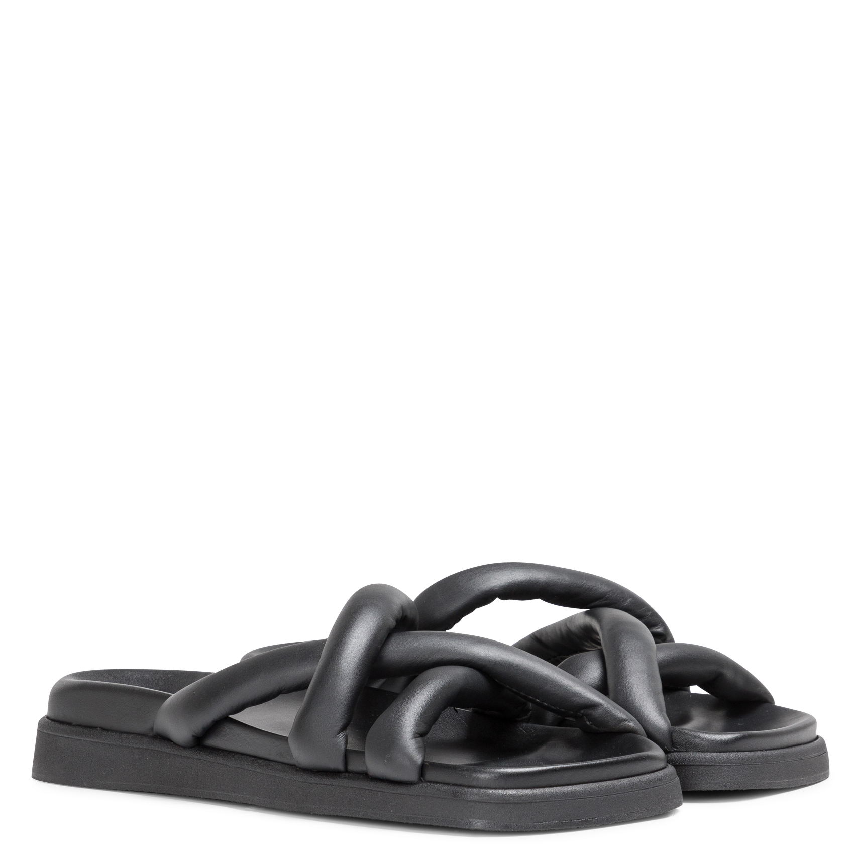 SLIP ON CROSS - Sandales plates à plateforme en cuir| Noir