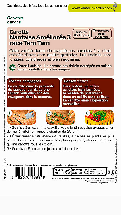 Graines de Carotte Nantaise Améliorée 3 Tam Tam