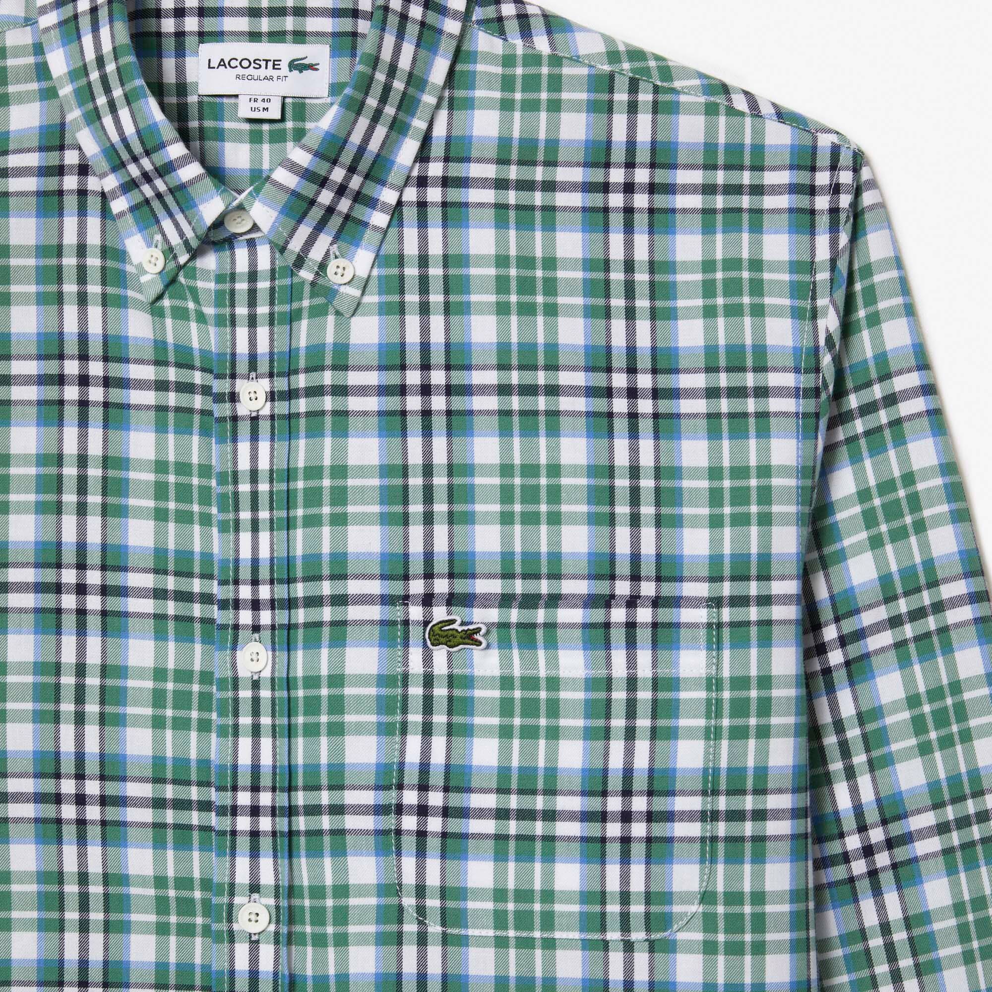Herren LACOSTE Hemd kariert aus Bio-Baumwolle Lange Armel - Grün - Lacoste - Herren